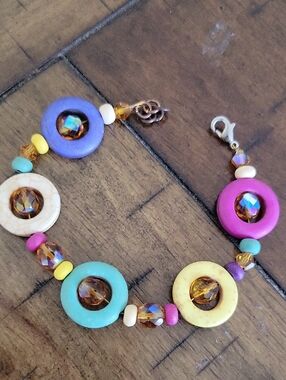Handmade Multicolor Disc Beaded Bracelet - Turquoise, Purple, Pink, Yellow